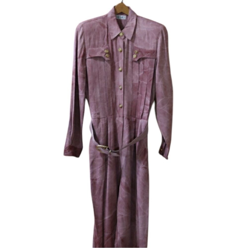 Menu Vintage 80s Tie Dye Purple Lavender Jumpsuit Belted Made in USA Size 10